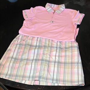 Izod CoolFx Golf Classics Pink Plaid Short Sleeve Polo Top and Matching Skirt